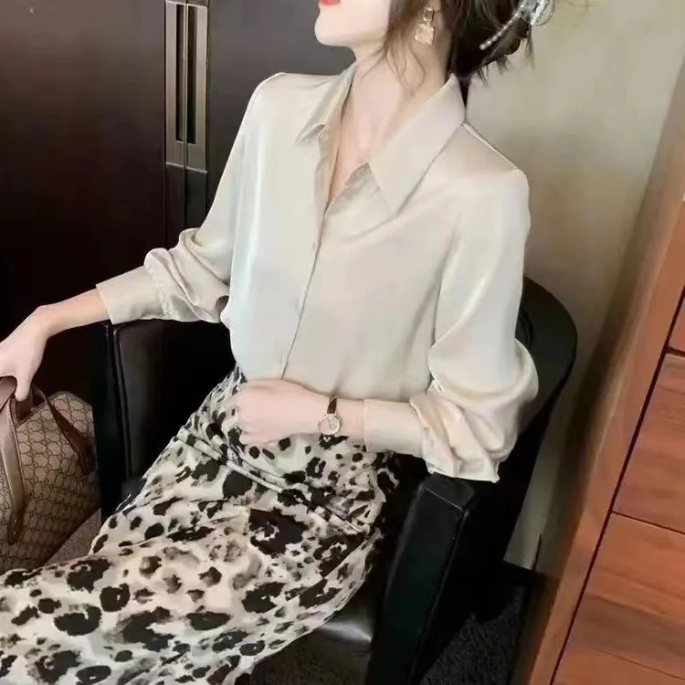 S-甄选丝滑缎面时尚气质长袖衬衫百搭宽松(167-1