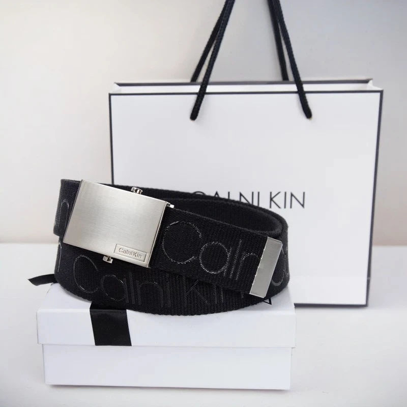 CALNIKIN皮带男休闲帆布自动平滑扣LOGO印花裤带学生女青年潮腰带