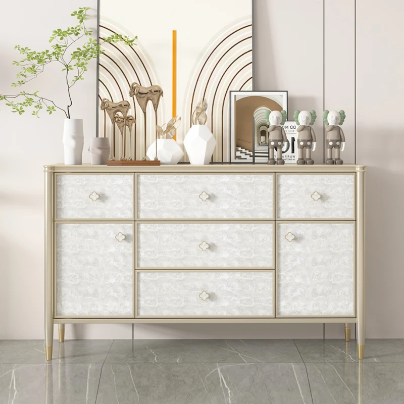 贝壳实木餐边柜现代简约一体靠墙厨房香槟金酒柜落地储物柜小户型