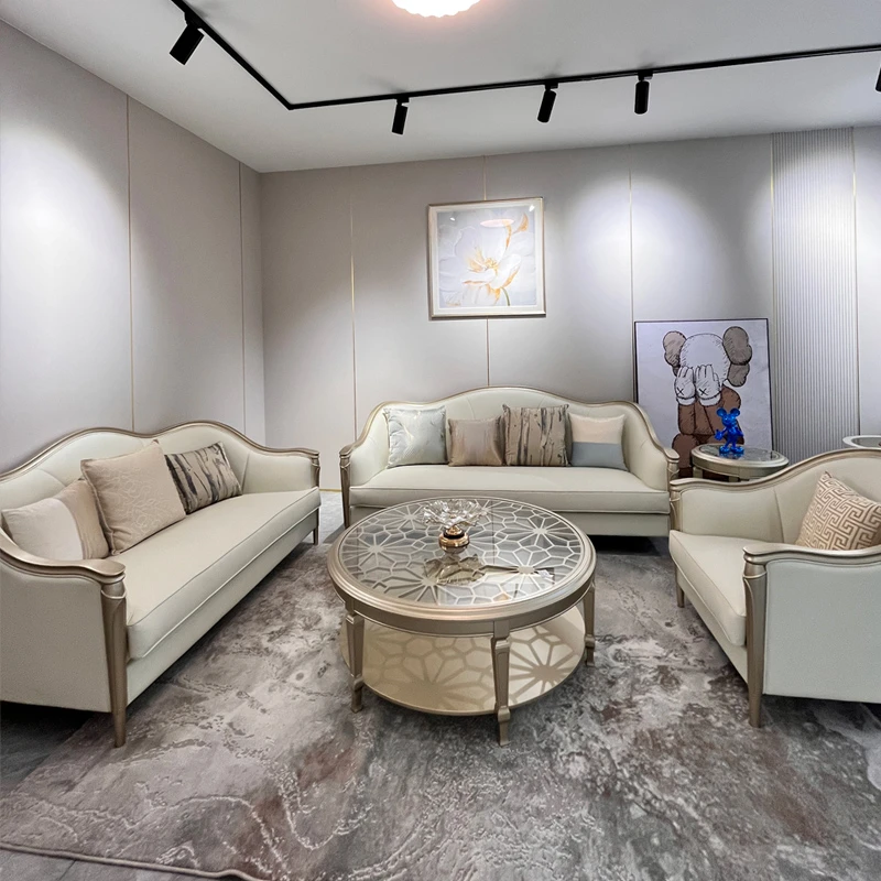 沙发美式实木原木沙发客厅小户型三人位奶油北欧布艺奢华皮艺简欧