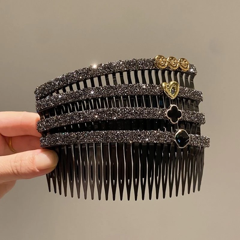 新款碎发梳满钻枪黑插梳韩后脑勺刘海整理发卡气质百搭碎发夹简约