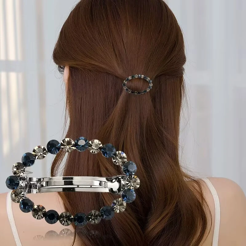 发夹女彩色成人水钻弹簧夹水晶马尾夹后脑勺头饰盘发镶钻一字发夹