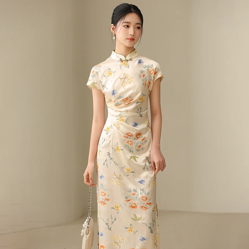 初蝉衣事改良旗袍女夏季国风真丝优雅新中式连衣裙240390-M