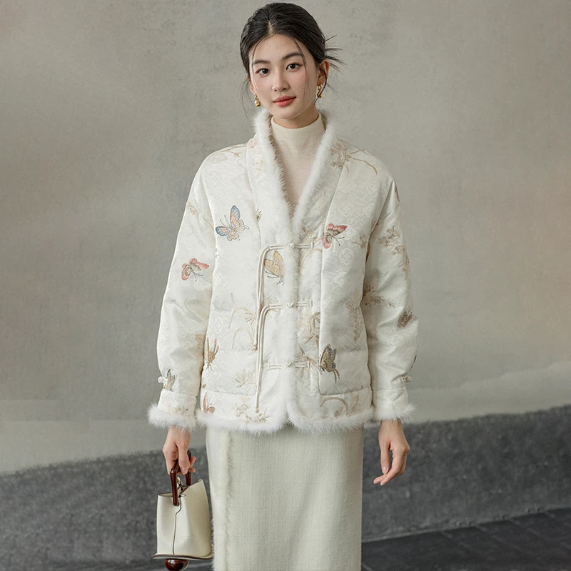 初蝉衣事新中式国风外套女冬白鸭绒加厚对襟【保暖羽绒服】510046-N