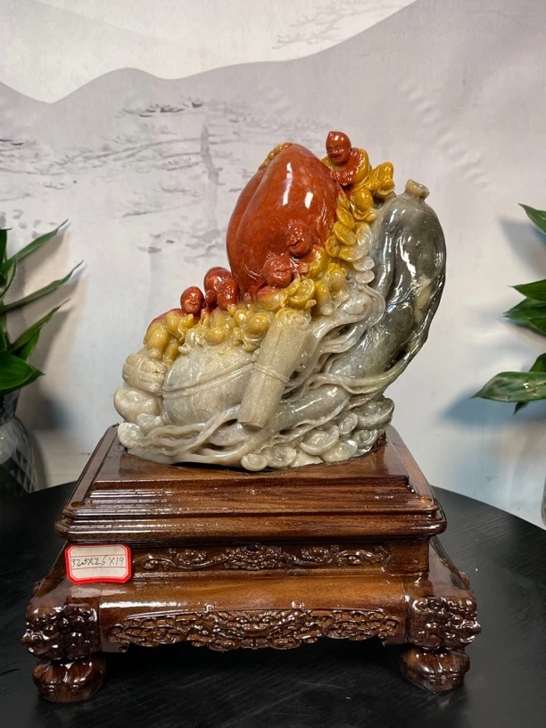 寿山石山水印章老挝石雕田黄印度石摆件手把件工艺品玄关奇石观赏
