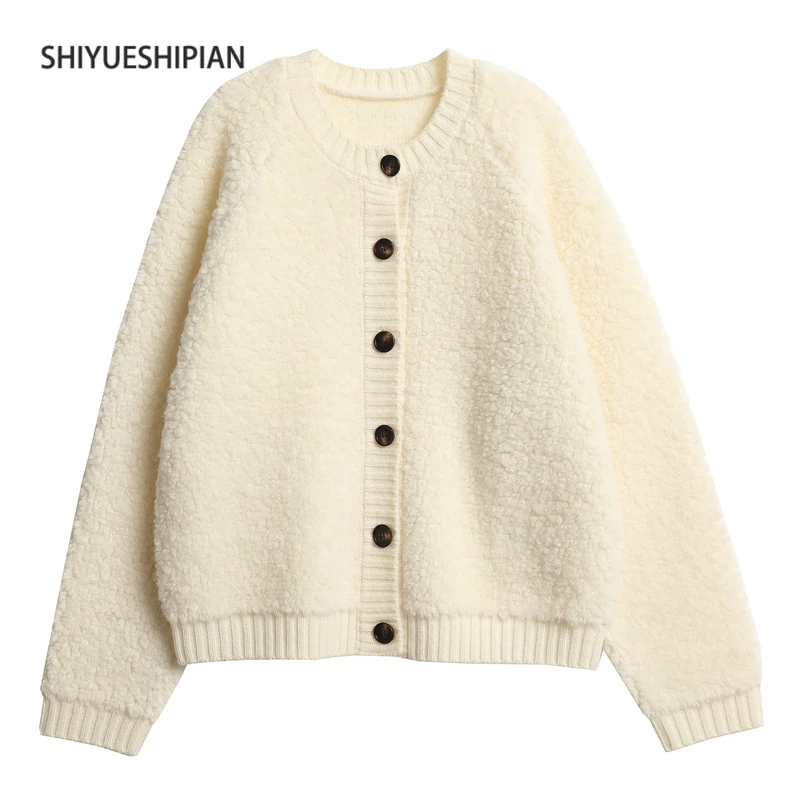 2024年秋冬新款高货圈圈毛卷毛拉贡羊毛开衫圆领毛衣外套3366