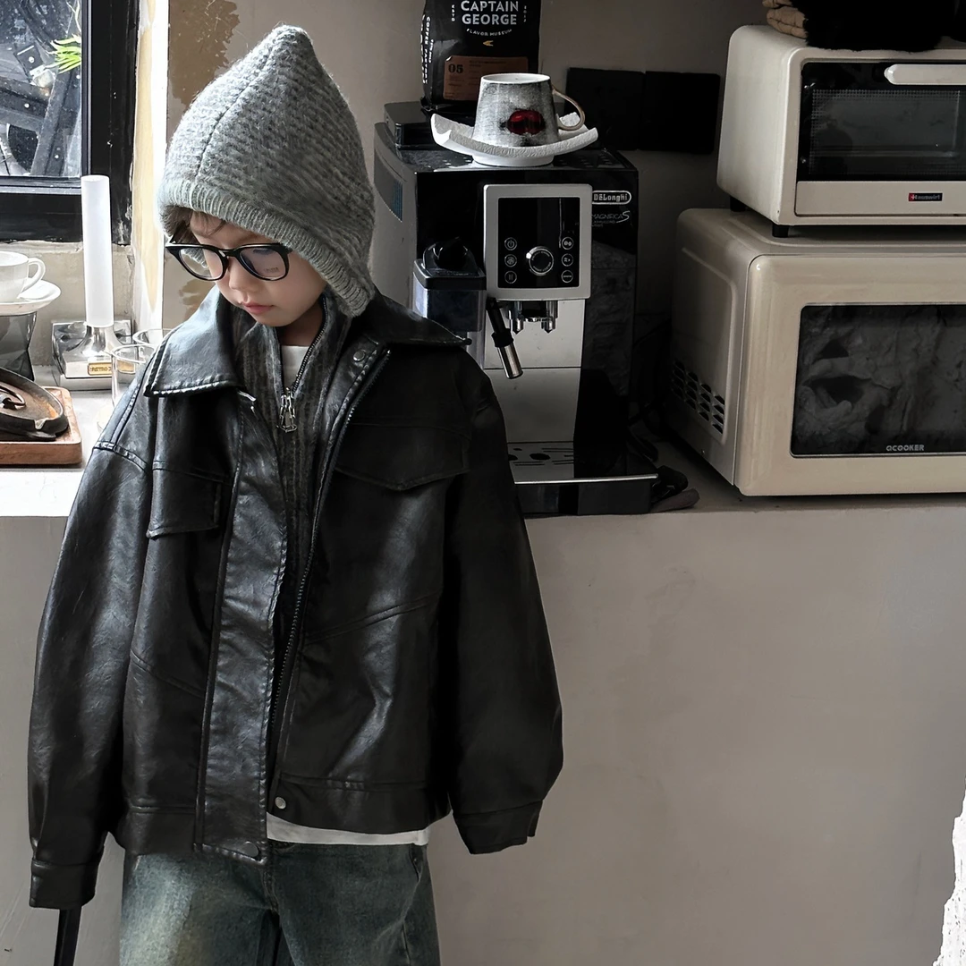 2024秋季新款韩版男童时尚百搭美式氛围感皮衣外套儿童上衣潮