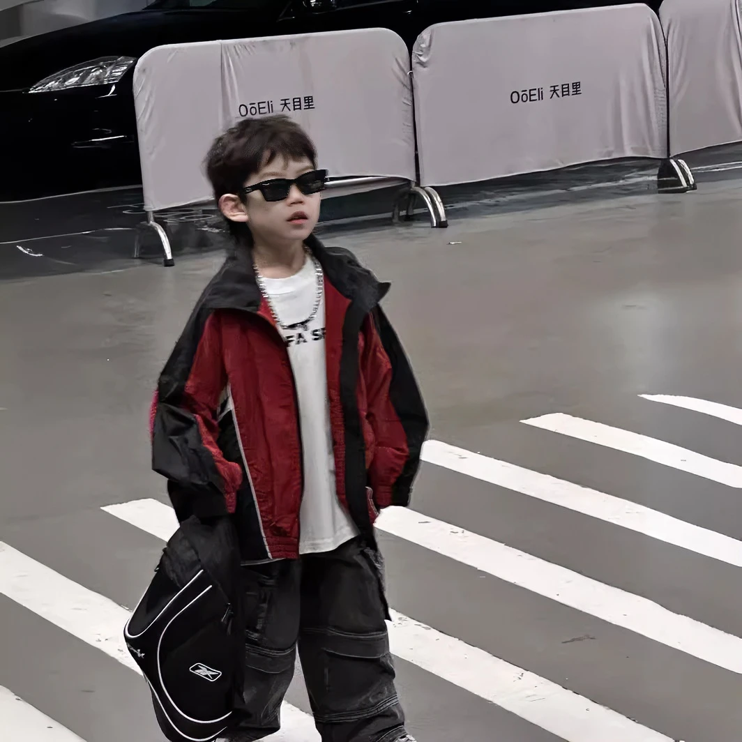 韩版男童百搭拼色洋气外套HH4005