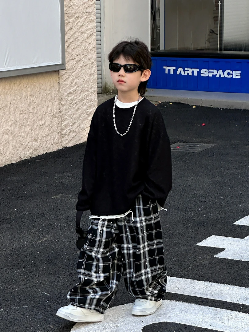 【现货】2024秋季新款韩版男童时尚百搭简约纯色针织T恤儿童上衣潮