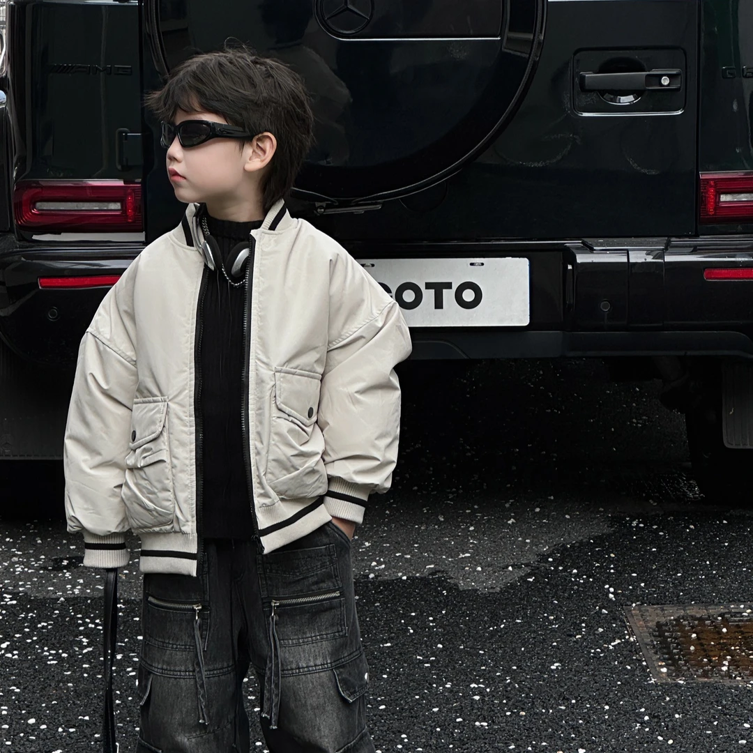 2024冬季新款韩版男童时尚百搭保暖加厚极简风夹棉外套儿童潮