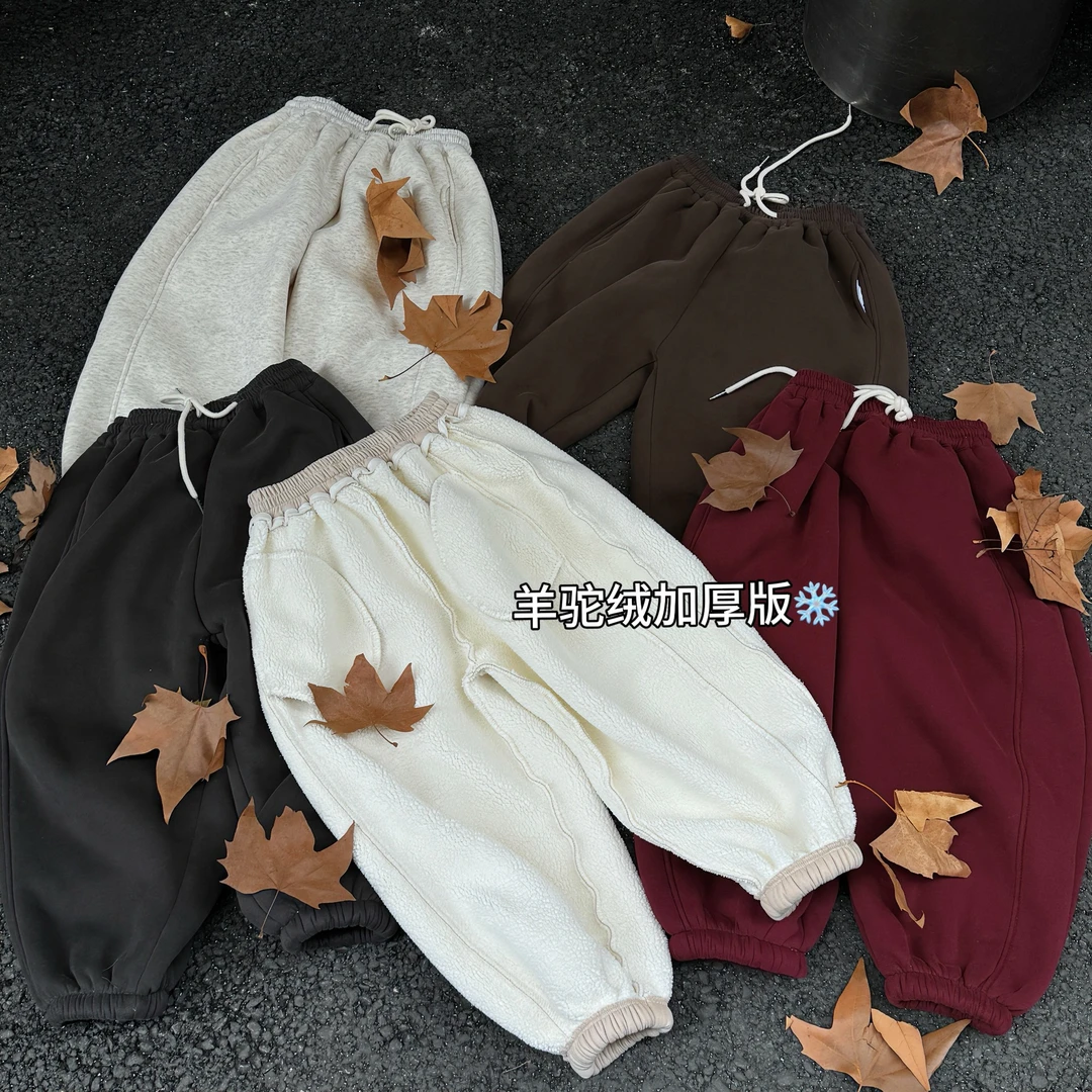 2024冬季新款儿童加绒休闲裤男童韩版加厚长裤收裤脚保暖长裤