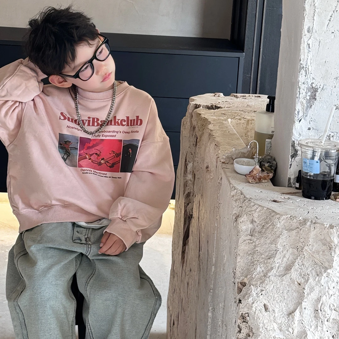 2024秋季新款韩版男童时尚百搭设计感套头卫衣儿童洋气上衣潮