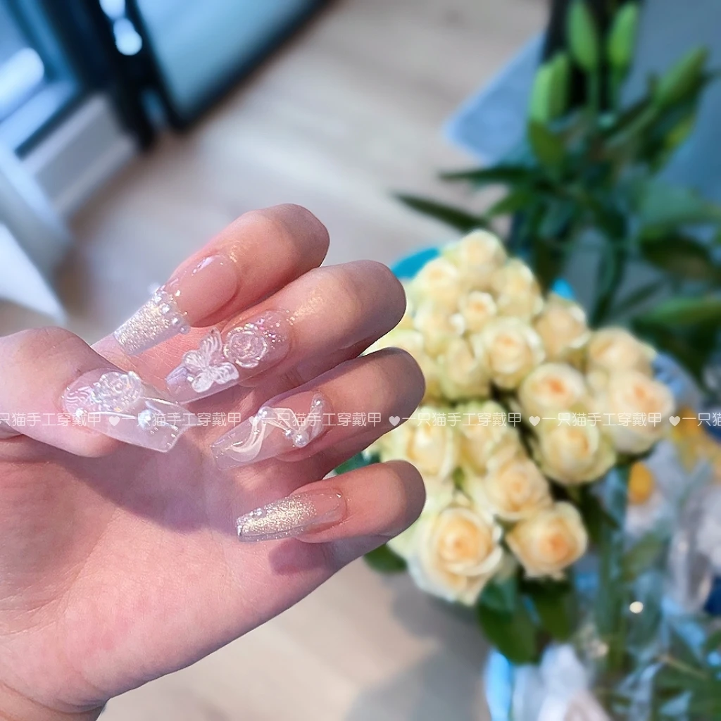 【芭蕾少女】纯手工穿戴甲仙女气质秋冬裸色少女感显白可拆卸方便