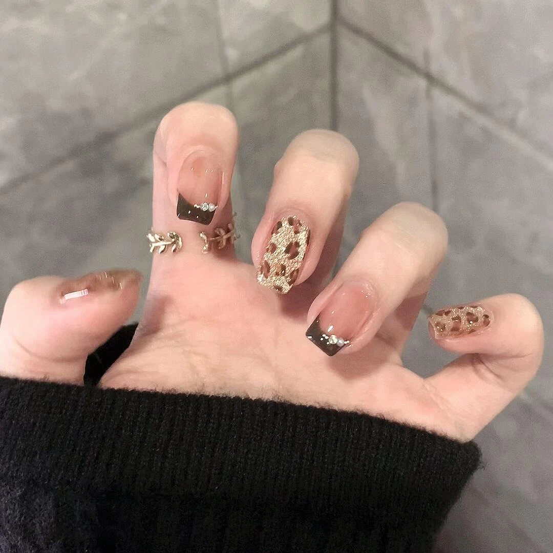 【甜辣豹纹】纯手工穿戴甲法式猫眼秋冬裸色显白可拆卸方便