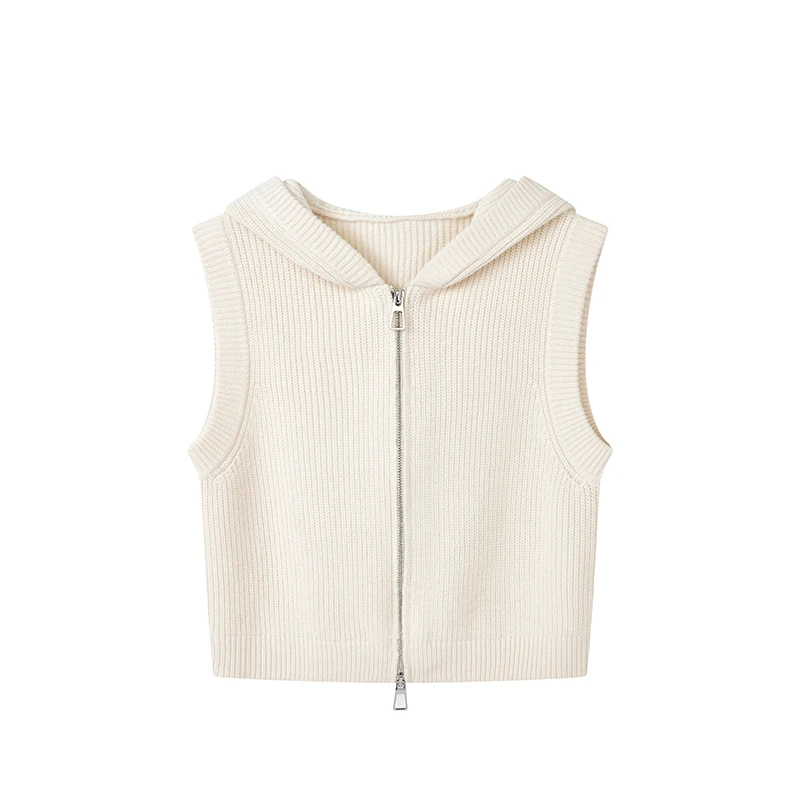 【达人专属】美式复古针织马甲时尚减龄连帽上衣D08BZN9501