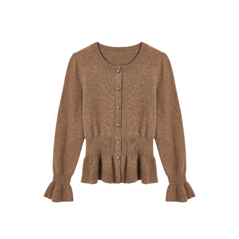 【籽言专属】气质保暖绵羊毛针织衫秋荷叶边收腰上衣X10AZS8567