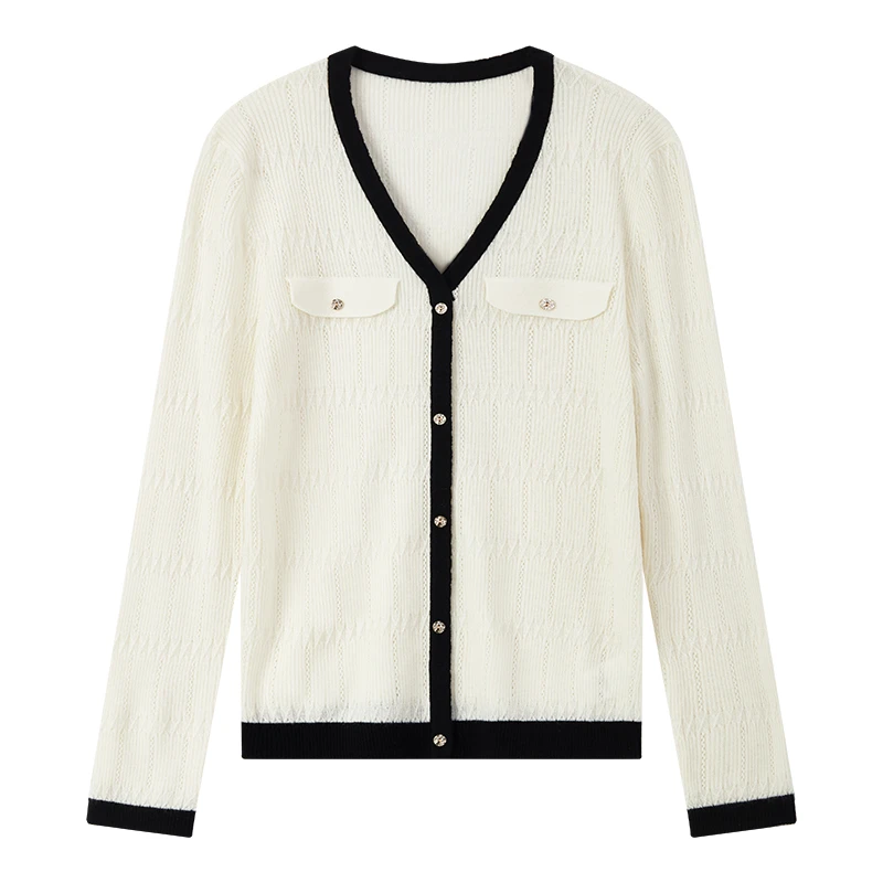 【诗语推荐】气质修身v领镂空百搭打底衫上衣S1514