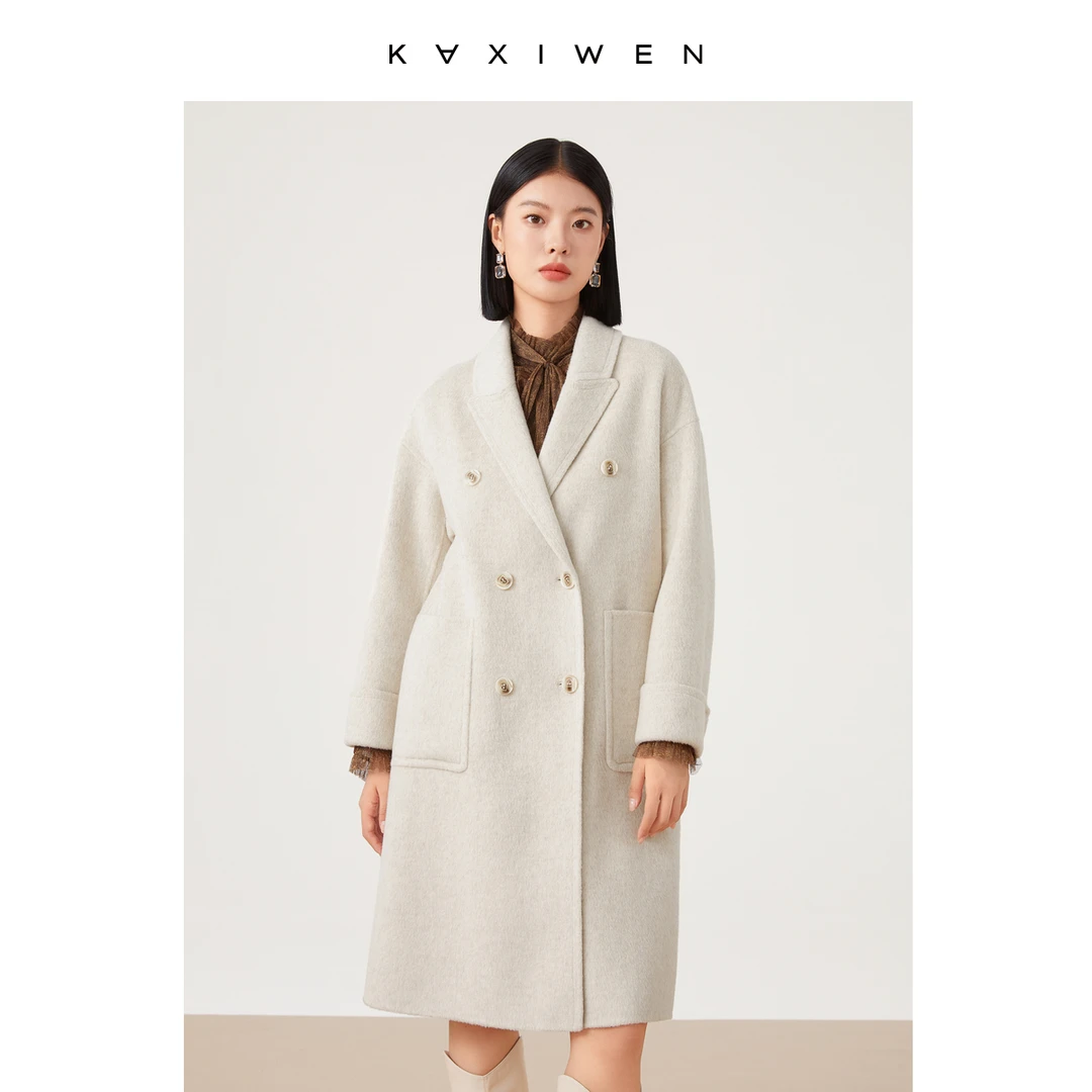 【诗语推荐】西装领宽松呢子外套气质双面呢大衣D09BDS9661