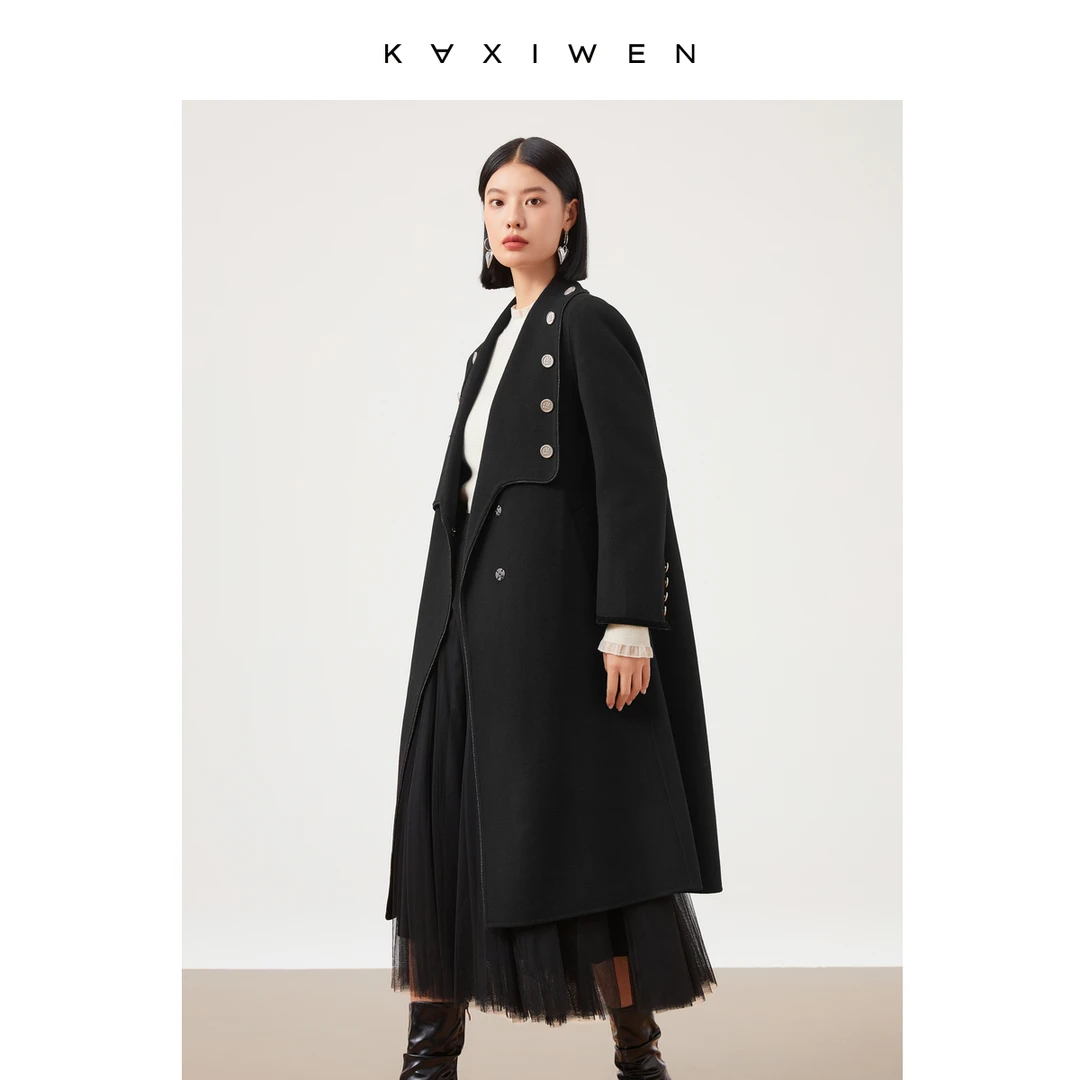 【诗语推荐】赫本风显瘦双排扣绵羊毛大衣毛呢外套X10ADE8715