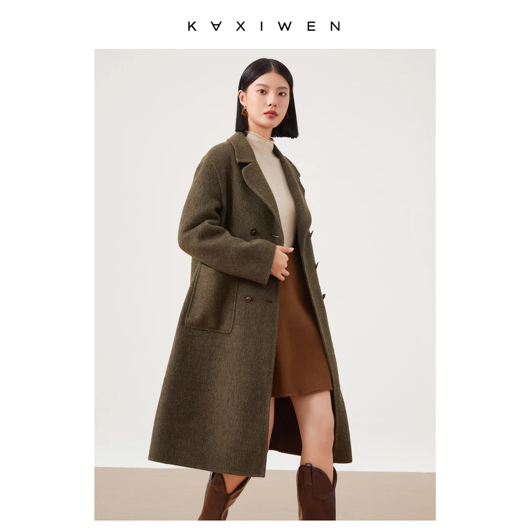 【诗语推荐】v领双排扣双面呢大衣X10BDE8672