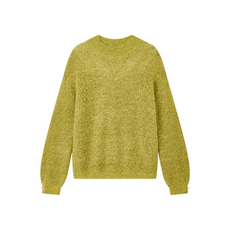 【许半夏推荐】气质休闲针织衫半透拼接圆领纯色上衣女X10AZS8568