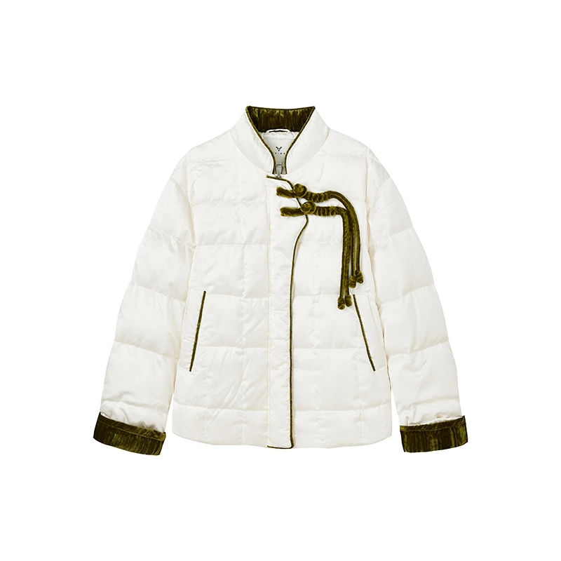 【诗语推荐】立领国风羽绒服外套丝绒拼接盘扣潮流X09BYS8653