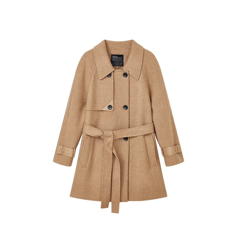 【小余专属】绵羊毛排扣拼皮大衣保暖女款毛呢外套X10ADS8773