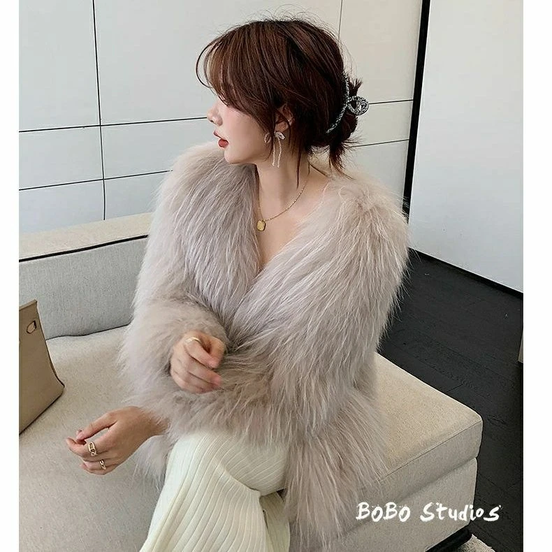 【大促】新款手工双面编织外套加厚加密貉子毛女中长款秋冬时尚高