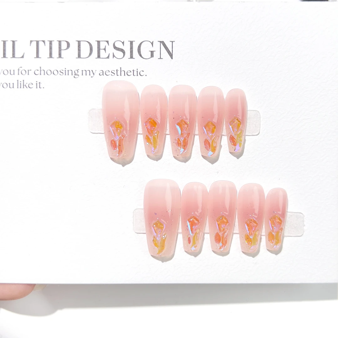 温精灵-手工穿戴甲渐变腮红闪片钻美甲片甜美风温柔显白简约爆闪