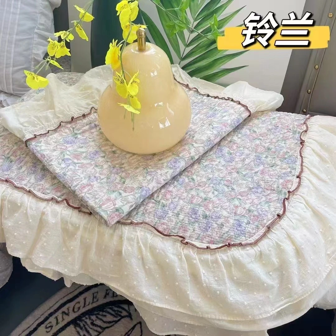 法式大花边床盖三件碎花透气夹棉棉绗缝床盖