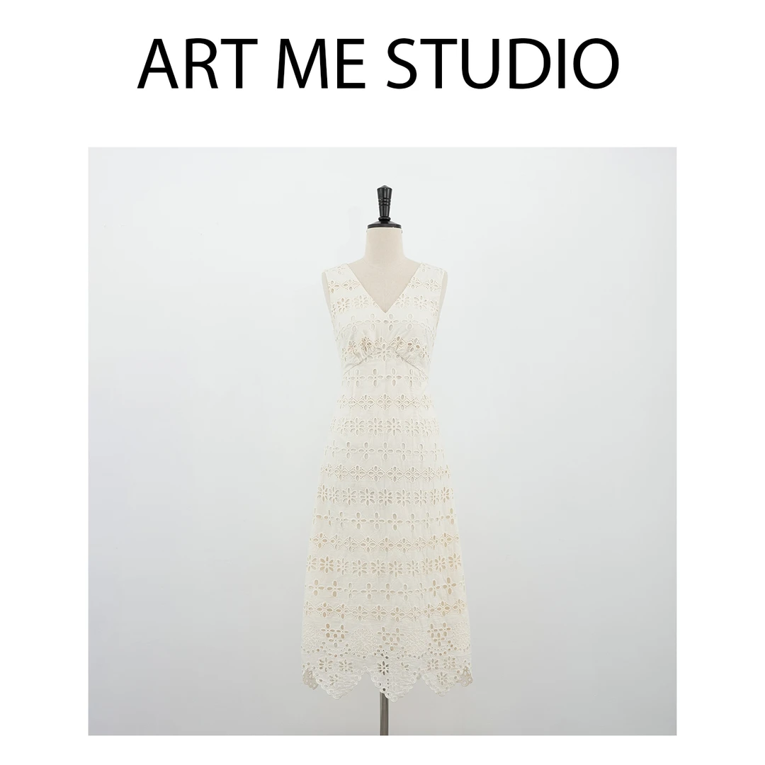 Art me 瓜瓜呀【月桂连衣裙】女装蕾丝气质白色轻奢法式       A094