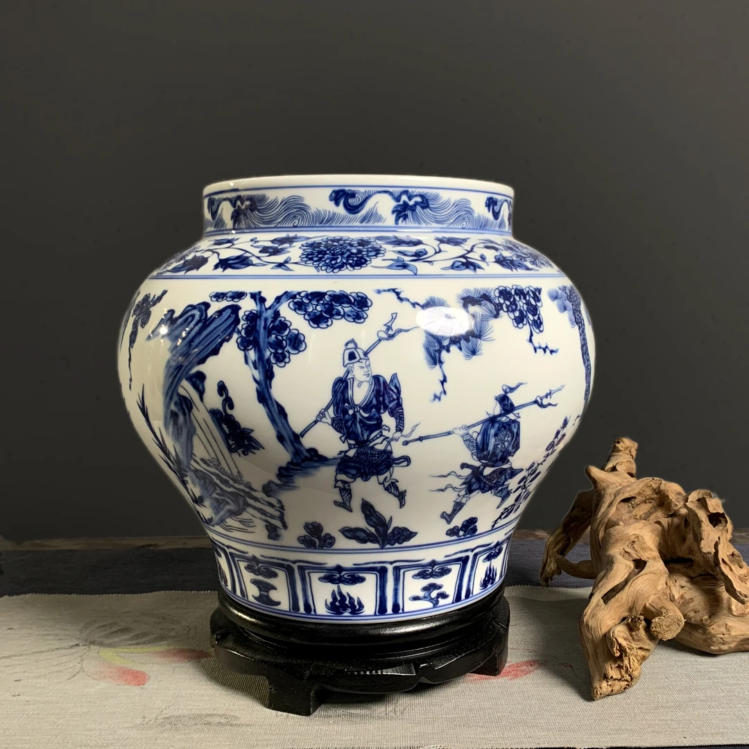 WN/问泥景德镇青花青花瓷鬼谷子下山图花瓶陶瓷器手工客厅摆件