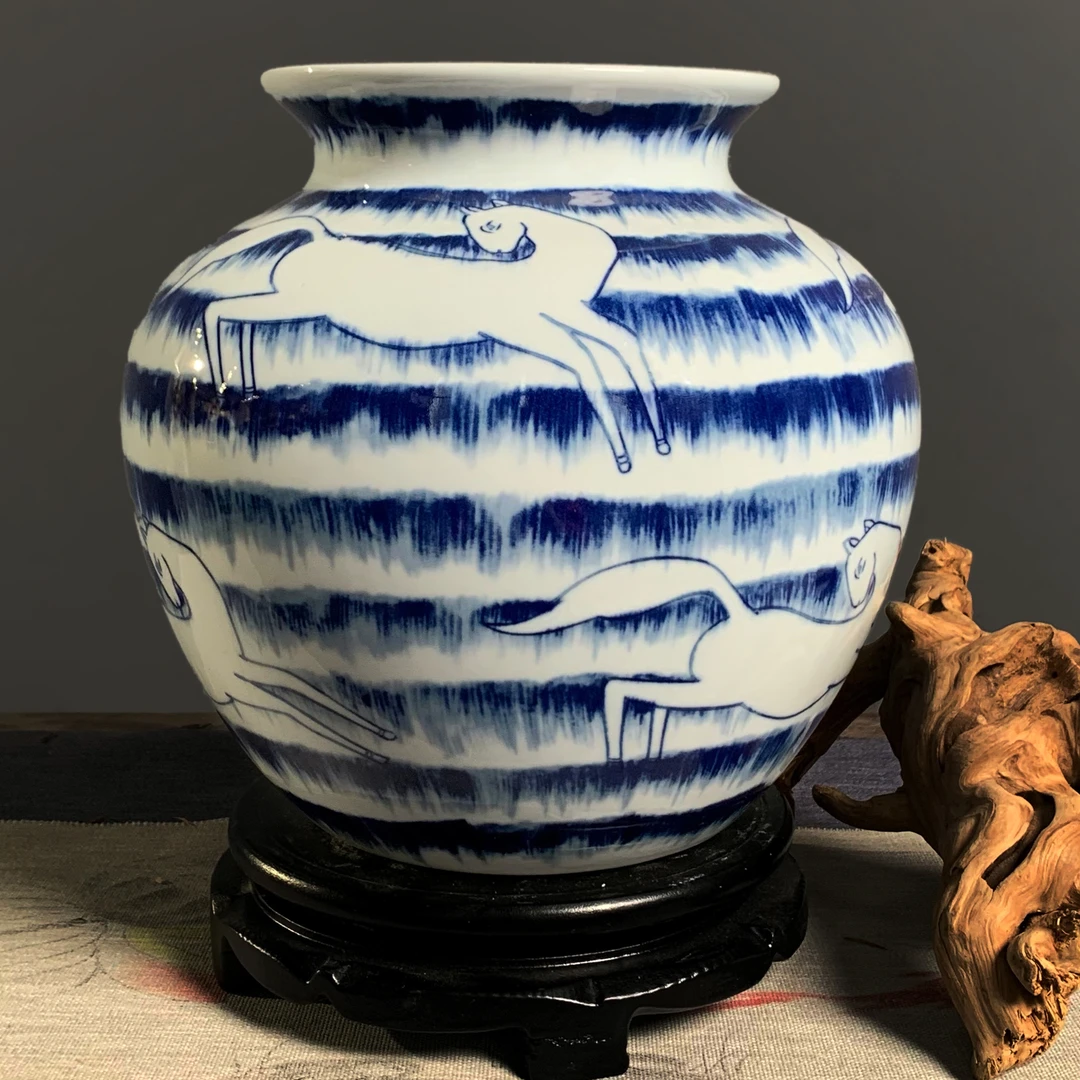 WN/问泥景德镇陶瓷花瓶摆件客厅插花玄关中式釉下青花瓷送礼装饰