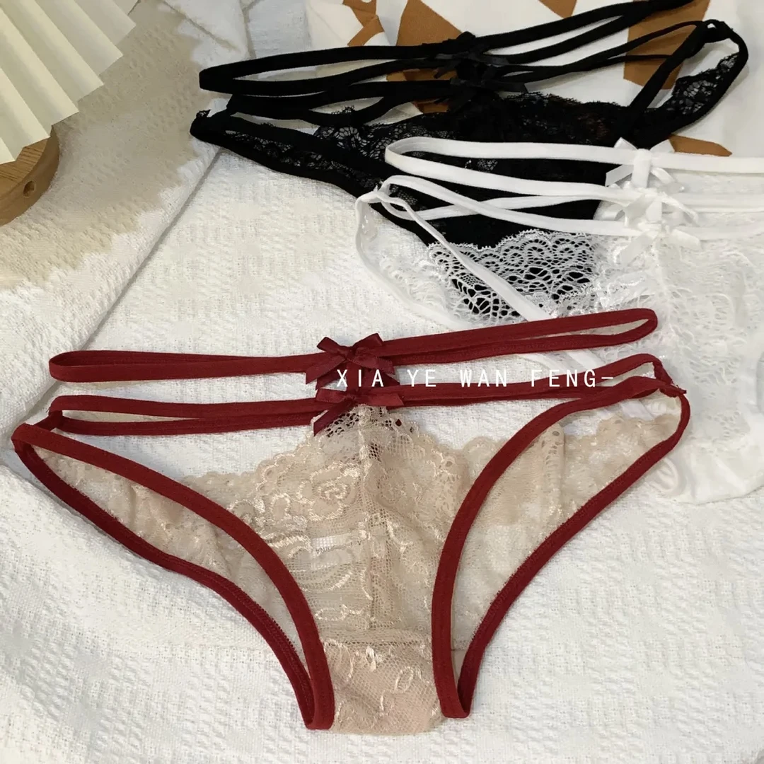 性感蕾丝内裤女士低腰镂空透气棉裆三角内裤纯欲少女蝴蝶结火辣
