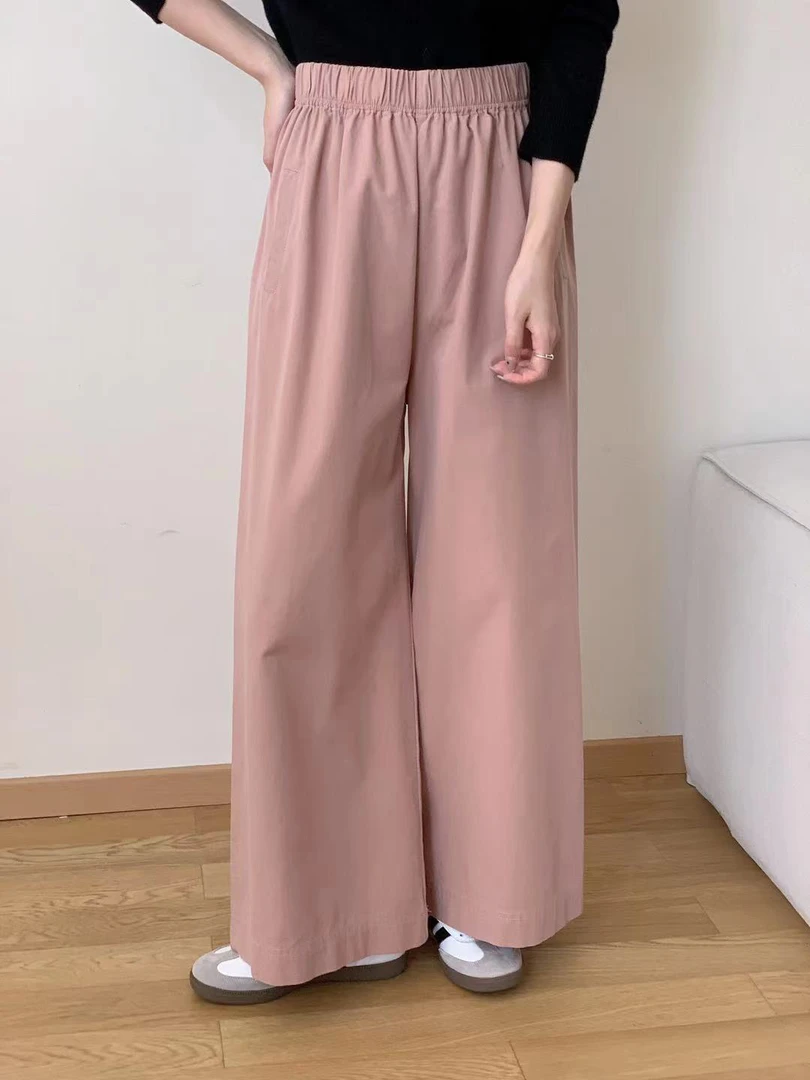 松紧腰宽松阔腿裤女2024秋季休闲韩版长裤简约慵懒显瘦通勤微辣裤