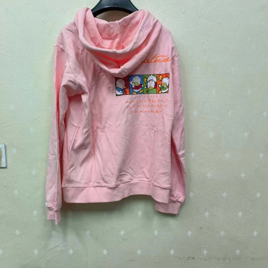 P353  粉色卡通印花连帽毛圈卫衣