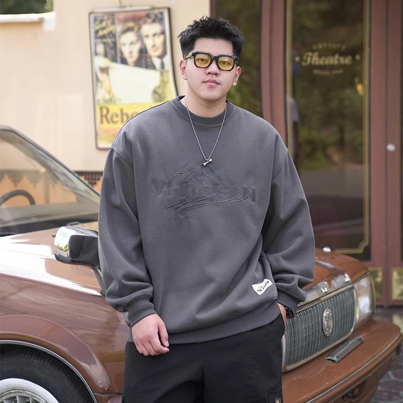 大码男装胖子加肥加大宽松插肩袖休闲圆领卫衣秋冬季打底外套潮