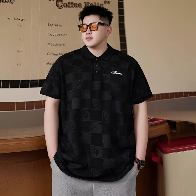 冰丝凉感polo男士夏季半袖上衣大码宽松印花薄款t恤衫300斤可穿潮