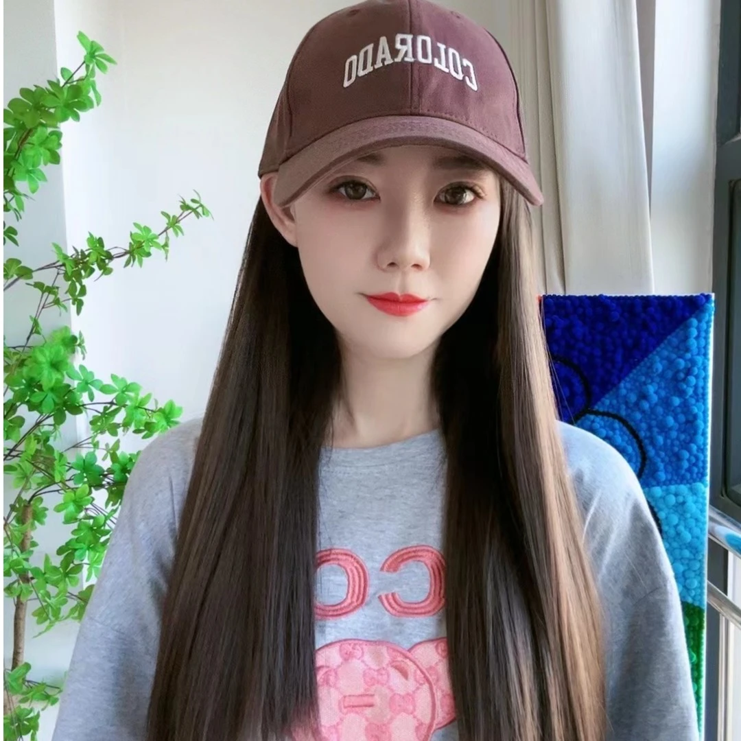 【COL棒球帽】长直发假发韩系简约时尚女款整顶帽子假发一体