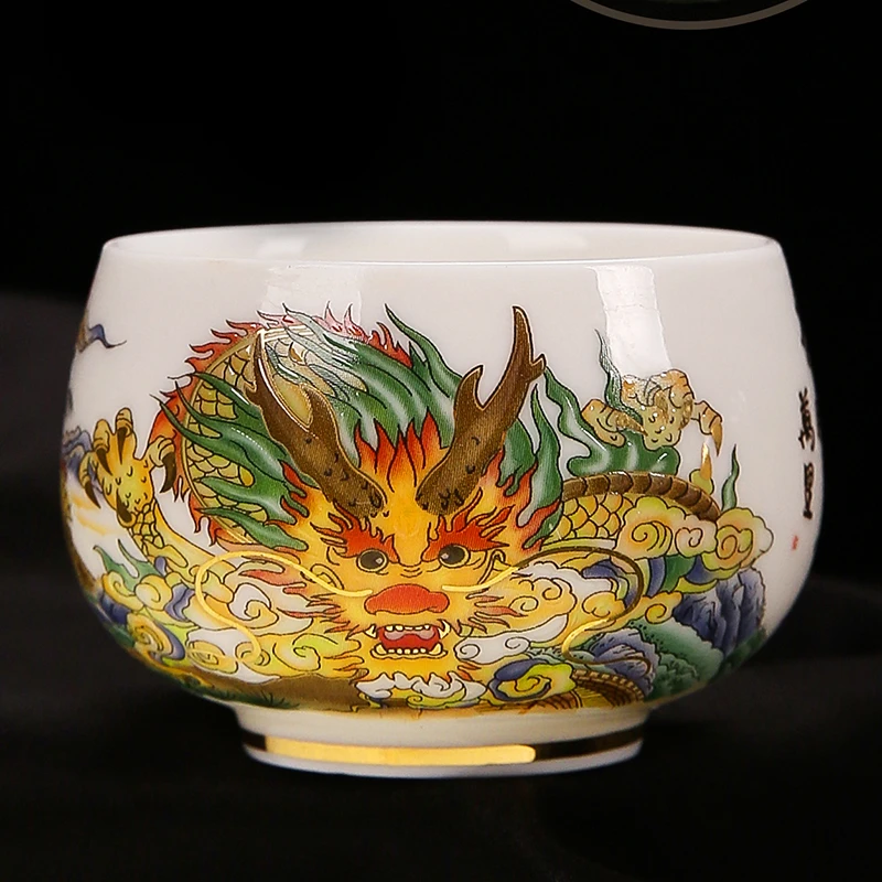 羊脂玉主人杯家用泡茶青花斗彩珐琅彩高端爆款泡茶杯客人高档陶瓷