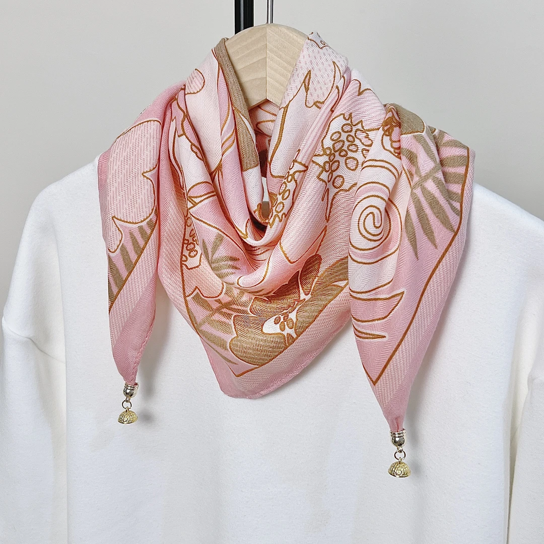 花间粉送妈妈方巾围脖护颈保暖丝巾高级感磁扣围巾粉色显白显嫩