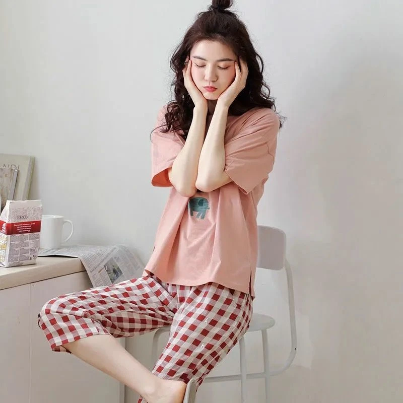 啄木鸟睡衣女夏季纯棉薄款休闲夏天女士2025新款卡通家居服套装