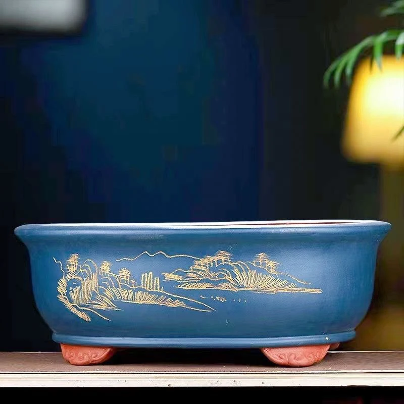 宜兴手工紫砂花盆特大椭圆形花卉室内绿植特价盆景桌面陶瓷阳台