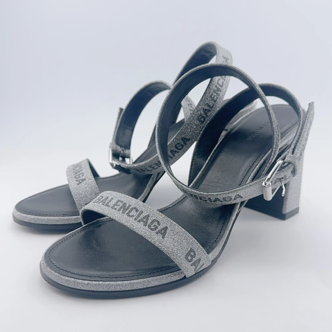 99新 Balenciaga/巴黎世家 36码/99新/黑银闪粉高跟鞋