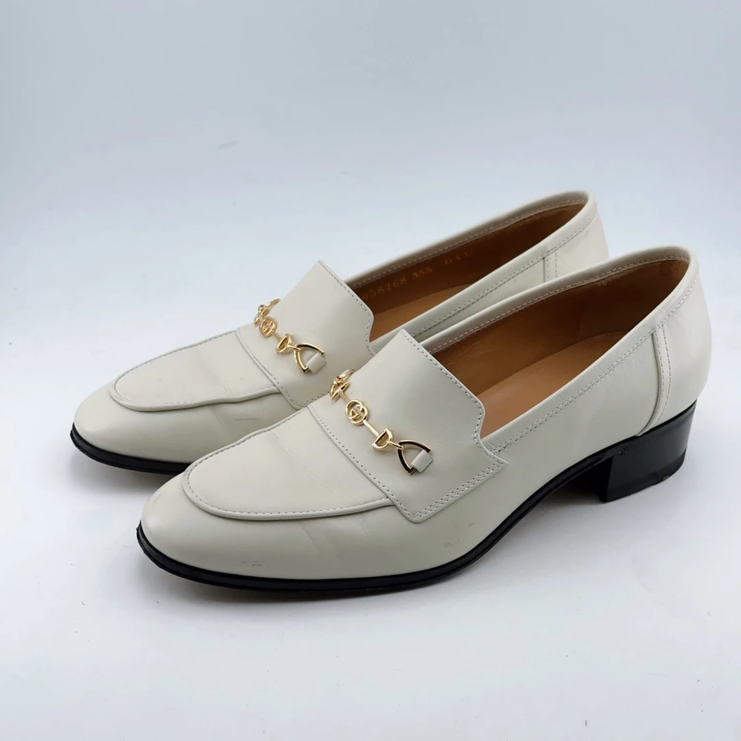 95新 GUCCI/古驰 35.5码/米白色马衔扣乐福鞋
