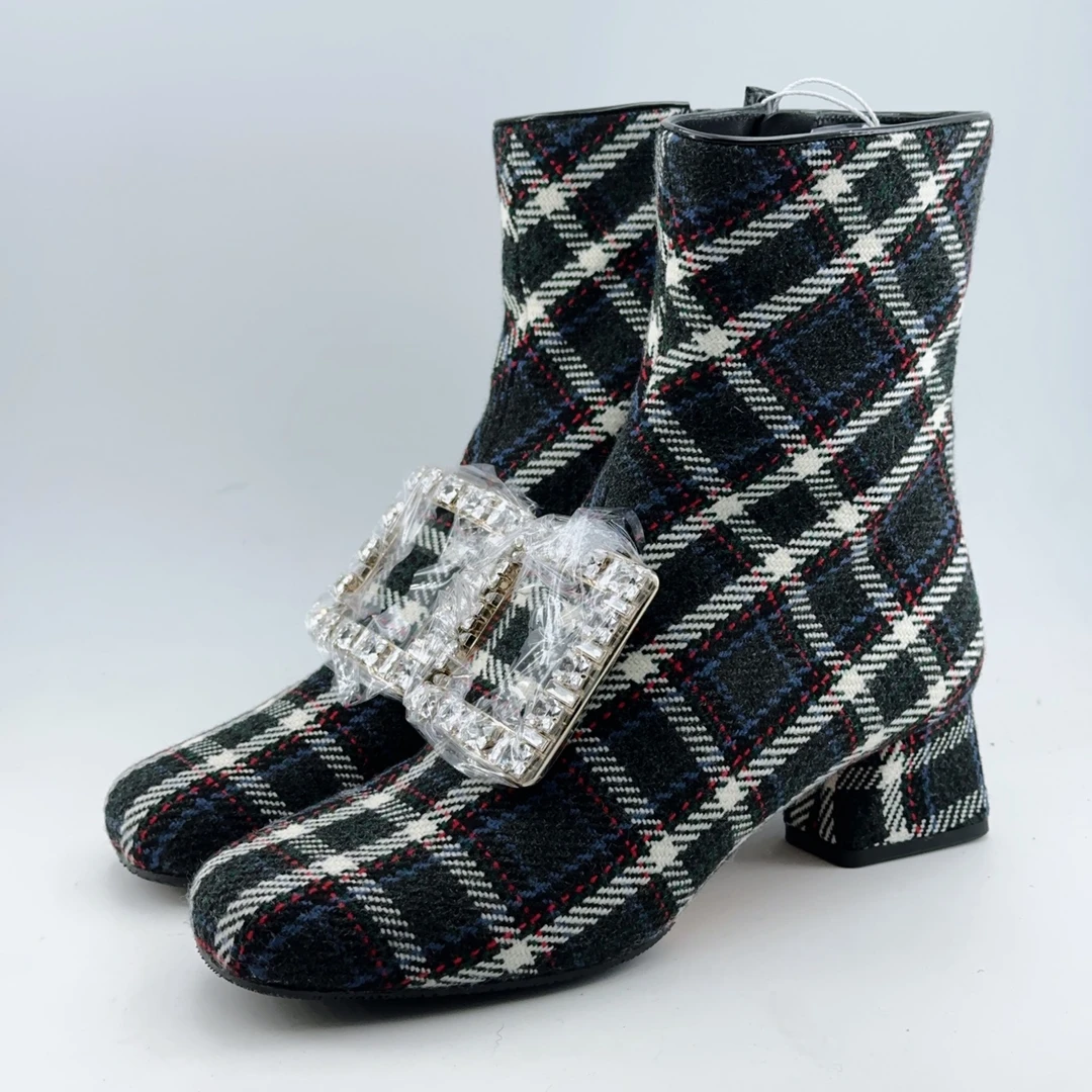 未使用 Roger Vivier/罗杰·维威耶 35码/未使用/格纹钻扣短靴