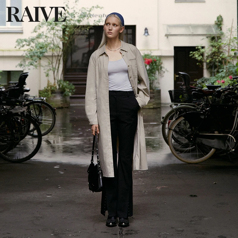 【RAIVE】2025新款春夏女黑色长裤显瘦开叉喇叭裤通勤高级感