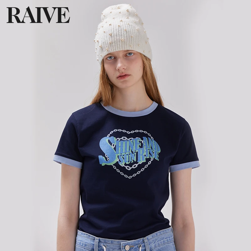 【RAIVE】2025新款夏季女撞色包边圆领休闲复古学院风显瘦心