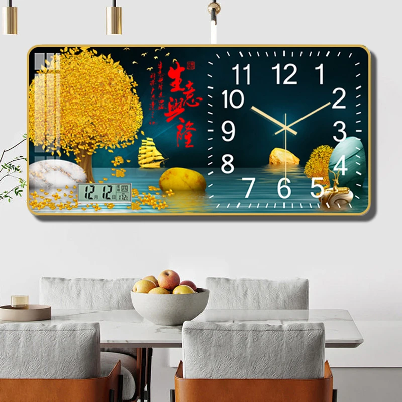 万年历 招财进宝挂钟客厅家用时尚静音时钟现代创意挂墙简约挂表