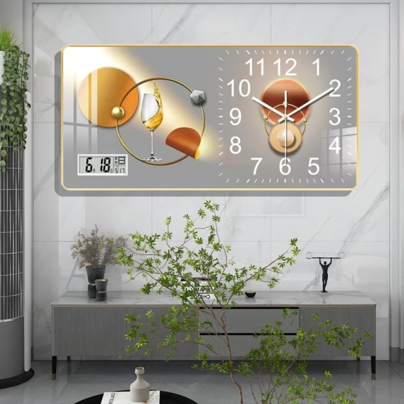 钟表挂画客厅带温度日历餐厅装饰玄关轻奢风景现代装饰画挂钟